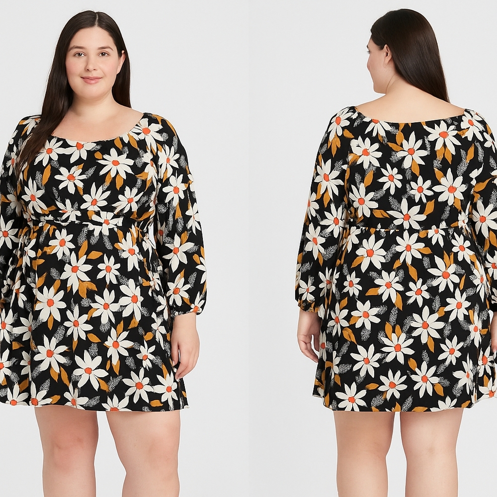 Forever 21 Angie Size 1x Black Floral Mini Dress NEW